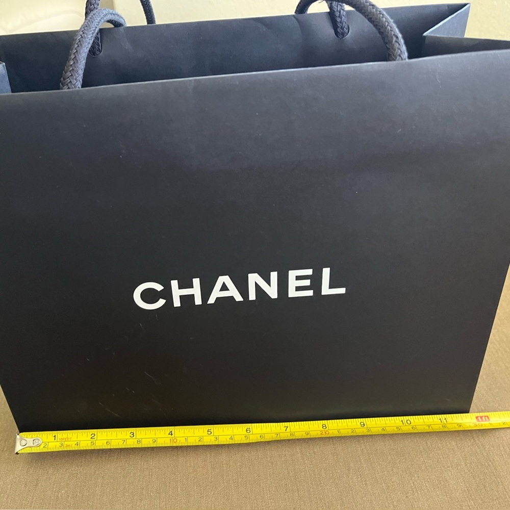 Authentic CHANEL Black Shopping Bag with White Logo